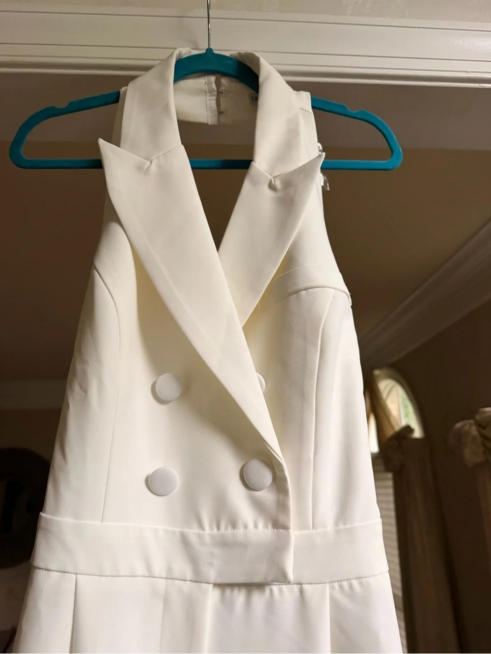 Fashion Nova Cream Halter Double-Breasted Wide-Leg Jumpsuit - Picture 5 of 9